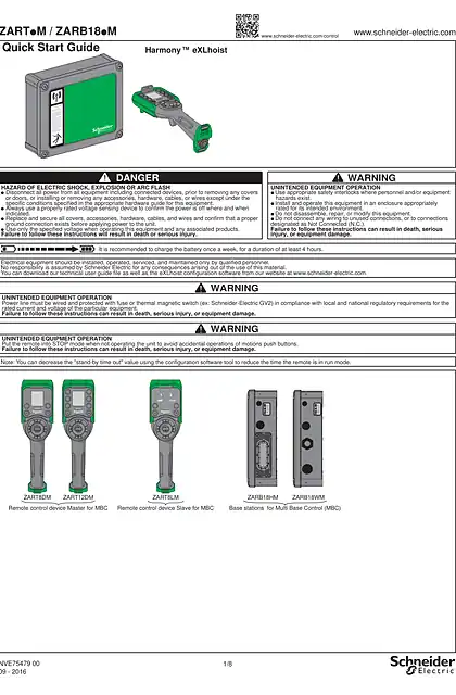 schneider施耐德ZART.M _ ZARB18.M Wireless Remote Control Station_ Quick Start Guide